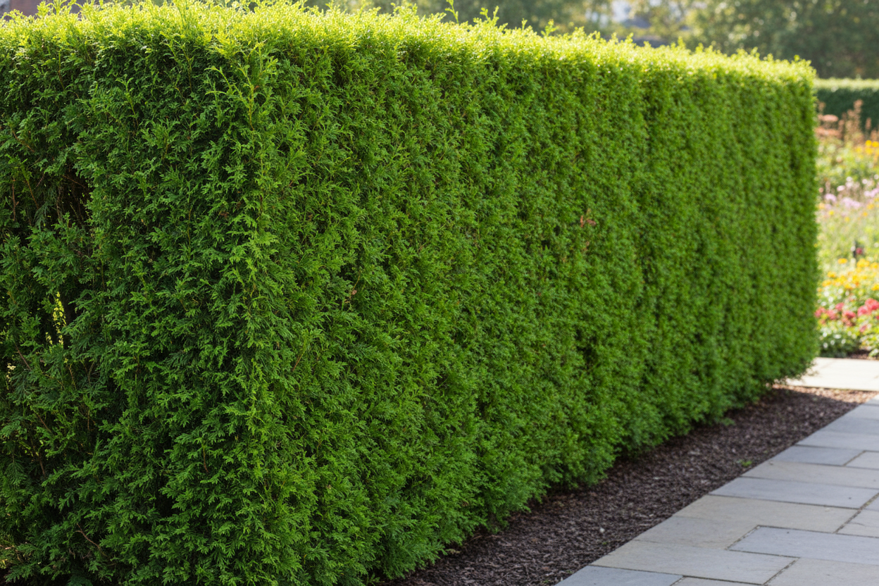Thuja brabant hedge trimmed
